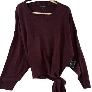 Ryan Wylde Sweater Plus Size 3x Burgundy Dolman Sleeve Knitted Cropped Waist Tie